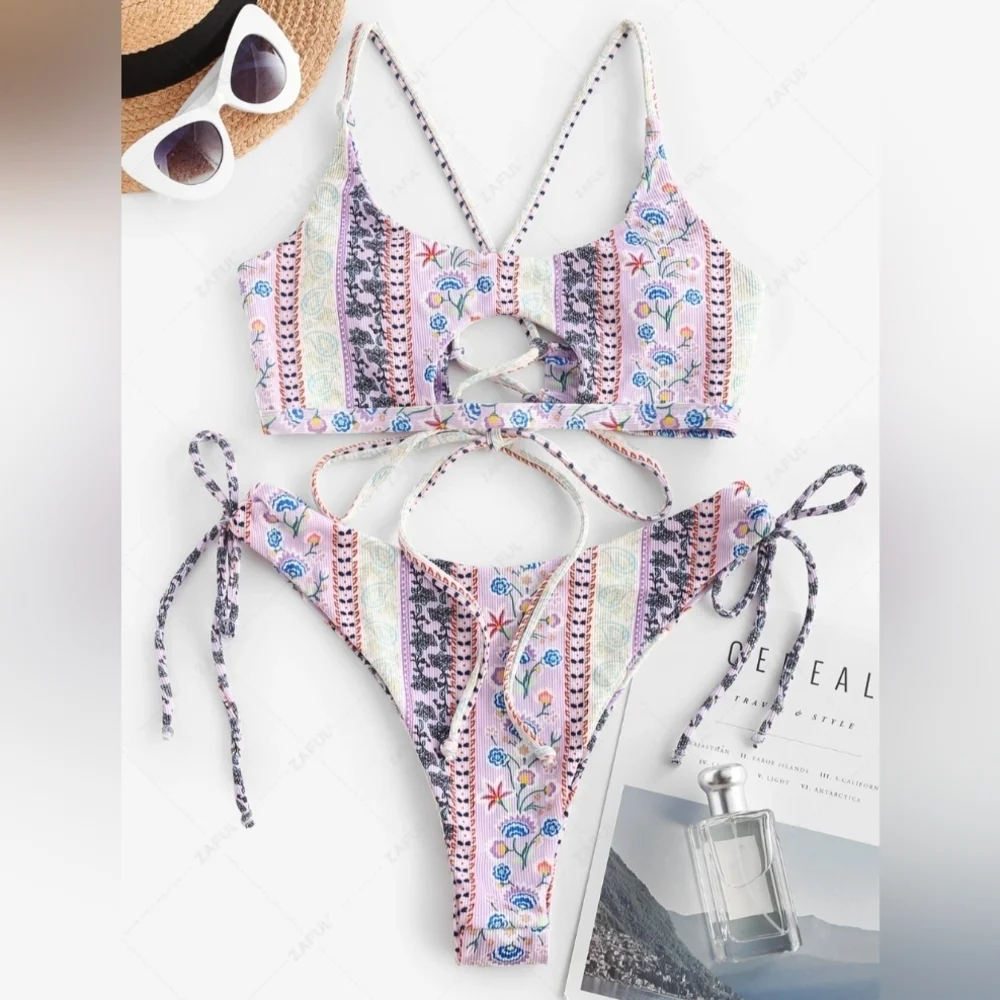 ROMWE Pink and Blue Bikini Set with Athletic Design *New Without Tags*